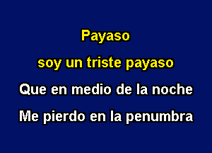 Payaso
soy un triste payaso

Que en medio de la noche

Me pierdo en la penumbra