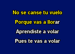 No se canse tu vuelo

Porque vas a llorar

Aprendiste a volar

Pues te vas a volar