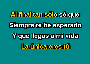 AI final tan sdlo S(e que

Siempre te he esperado

Y que llegas a mi Vida

La (mica eres t0