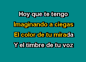 Hoy que te tengo

Imaginando a ciegas

El color de tu mirada

Y el timbre de tu voz