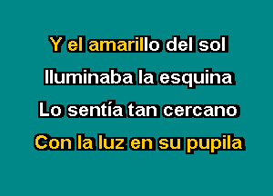 Y el amarillo del sol
Iluminaba la esquina

Lo sentia tan cercano

Con la luz en su pupila