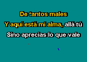 De tantos males

Y aqui estrEz mi alma, alla t0

Sino aprecias lo que vale