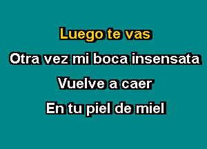 Luego te vas
Otra vez mi boca insensata

Vuelve a caer

En tu piel de miel