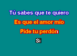Tl'J sabes que te quiero

Es que el amor mio
Pide tu perddn
Si