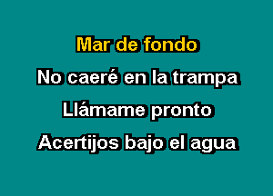 Mar de fondo

No caert'a en la trampa

Llamame pronto

Acertijos bajo el agua