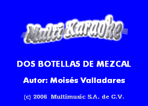 DOS BOTELLAS DE MEZCAL

Anion Moiss'as Vulludures

(c) 2006 Multinlusic SA. de C.V.