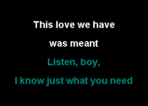 This love we have
was meant

Listen, boy,

I know just what you need