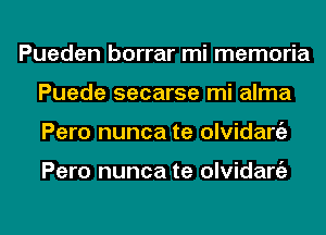 Pueden borrar mi memoria
Puede secarse mi alma

Pero nunca te olvidarc'a

Pero nunca te olvidart'e

g