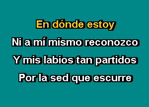 En dc'mde estoy
Ni a mi mismo reconozco
Y mis labios tan partidos

Por la sed que escurre