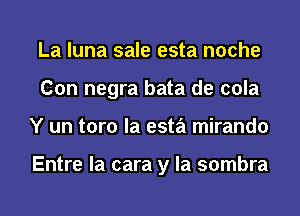 La luna sale esta noche
Con negra bata de cola
Y un toro la esta mirando

Entre la cara y la sombra