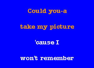 Could you-a

take my picture

'cause I

wont remember