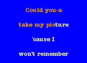 Could you-a

take my picture

'cause I

wont remember