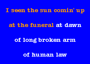 I seen the sun comin' up
at the funeral at dawn
of long broken arm

of human law