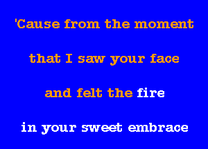 'Cause from the moment
that I saw your face
and felt the fire

in your sweet embrace