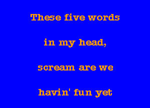 These five words
in my head,

scream are we

havin' fun yet