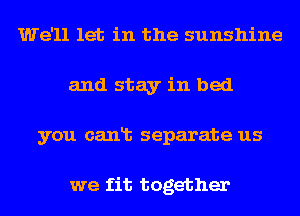 We'll let in the sunshine
and stay in bed
you canlt separate us

we fit together