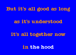But it's all good as long
as it's understood
it's all together now

in the hood