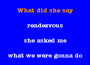 What did she say
rendezvous
she asked me

what we were gonna do