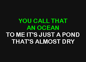 YOU CALL THAT
AN OCEAN

TO ME IT'S JUST A POND
THAT'S ALMOST DRY