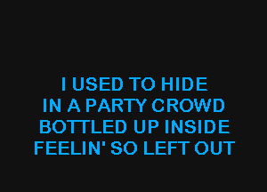 I USED TO HIDE
IN A PARTY CROWD
BOTI'LED UP INSIDE
FEELIN' SO LEFT OUT