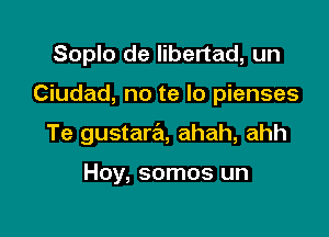 Soplo de libertad, un

Ciudad, no te lo pienses

Te gustara, ahah, ahh

Hoy, somos un