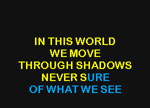 IN THIS WORLD
WE MOVE

THROUGH SHADOWS
NEVER SURE
OF WHATWE SEE