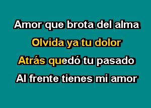 Amor que brota del alma
Olvida ya tu dolor
Atras quedc') tu pasado

Al frente tienes mi amor