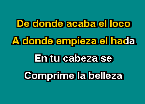 De donde acaba el loco
A donde empieza el hada

En tu cabeza se

Comprime Ia belleza

g