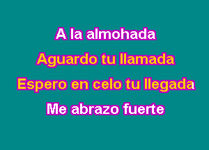 A la almohada

Aguardo tu llamada

Espero en celo tu llegada

Me abrazo fuerte