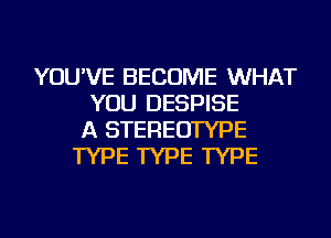 YOU'VE BECOME WHAT
YOU DESPISE
A STEREOTYPE
TYPE TYPE TYPE