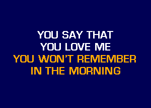 YOU SAY THAT
YOU LOVE ME
YOU WON'T REMEMBER
IN THE MORNING