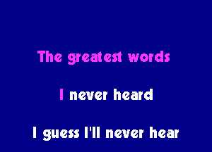 The greatest words

I never heard

I guess I'll never hear