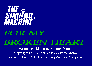 Hlfe

SIRIEWEG,
MAEHIMG)

Wovds and Mumc bv Henger, Palmer
Copyright (c) 8v StarStruck mners Group,
Copyright (c) 1998 The Singing Machine Company