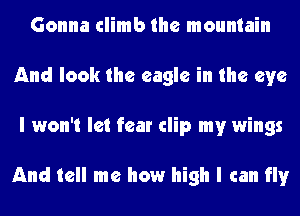 Gonna climb the mountain
And look the eagle in the eye
I won't let fear clip my wings

And tell me how high I can fly