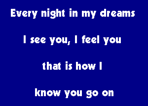 Every night in my dreams

I see you, I feel you

that is how I

know you go on