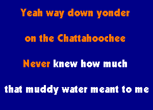 Yeah way down yonder
on the Chattahoochee
Never knew how much

that muddy water meant to me