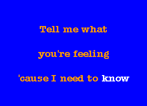 Tell me what

you're feeling

'cause I need to know