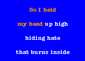 So I held

my head up high

hiding hate

that burns inside