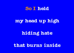 So I held

my head up high

hiding hate

that burns inside
