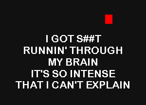 IGOT SftftT
RUNNIN' THROUGH

MY BRAIN

IT'S SO INTENSE
THAT I CAN'T EXPLAIN