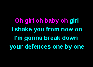 Oh girl oh baby oh girl
I shake you from now on

I'm gonna break down
your defences one by one