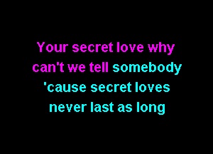 Your secret love why
can't we tell somebody

'cause secret loves
never last as long