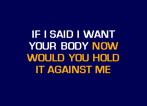 IF I SAID I WANT
YOUR BODY NOW

WOULD YOU HOLD
IT AGAINST ME