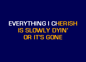 EVERYTHING l CHERISH
IS SLUWLY DYIN

OR IT'S GONE