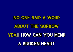 NO ONE SAID A WORD

ABOUT THE SORROW
YEAH HOW CAN YOU MEND
A BROKEN HEART