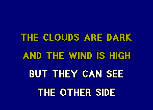 THE CLOUDS ARE DARK

AND THE WIND IS HIGH
BUT THEY CAN SEE
THE OTHER SIDE