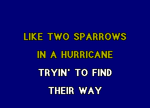 LIKE TWO SPARROWS

IN A HURRICANE
TRYIN' TO FIND
THEIR WAY