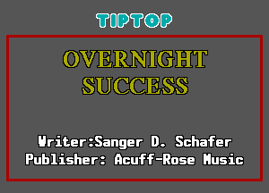 ?UD?GD

OVERNIGHT
SUCCESS

HriterzSanger D. Schafer
Publisherz ncuff-Rose Husic