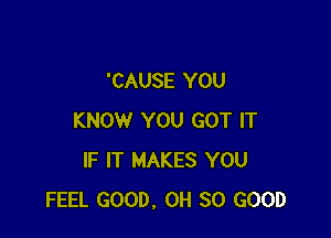 'CAUSE YOU

KNOW YOU GOT IT
IF IT MAKES YOU
FEEL GOOD. 0H SO GOOD