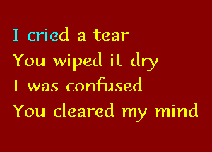 I cried a tear
You wiped it dry
I was confused

You cleared my mind